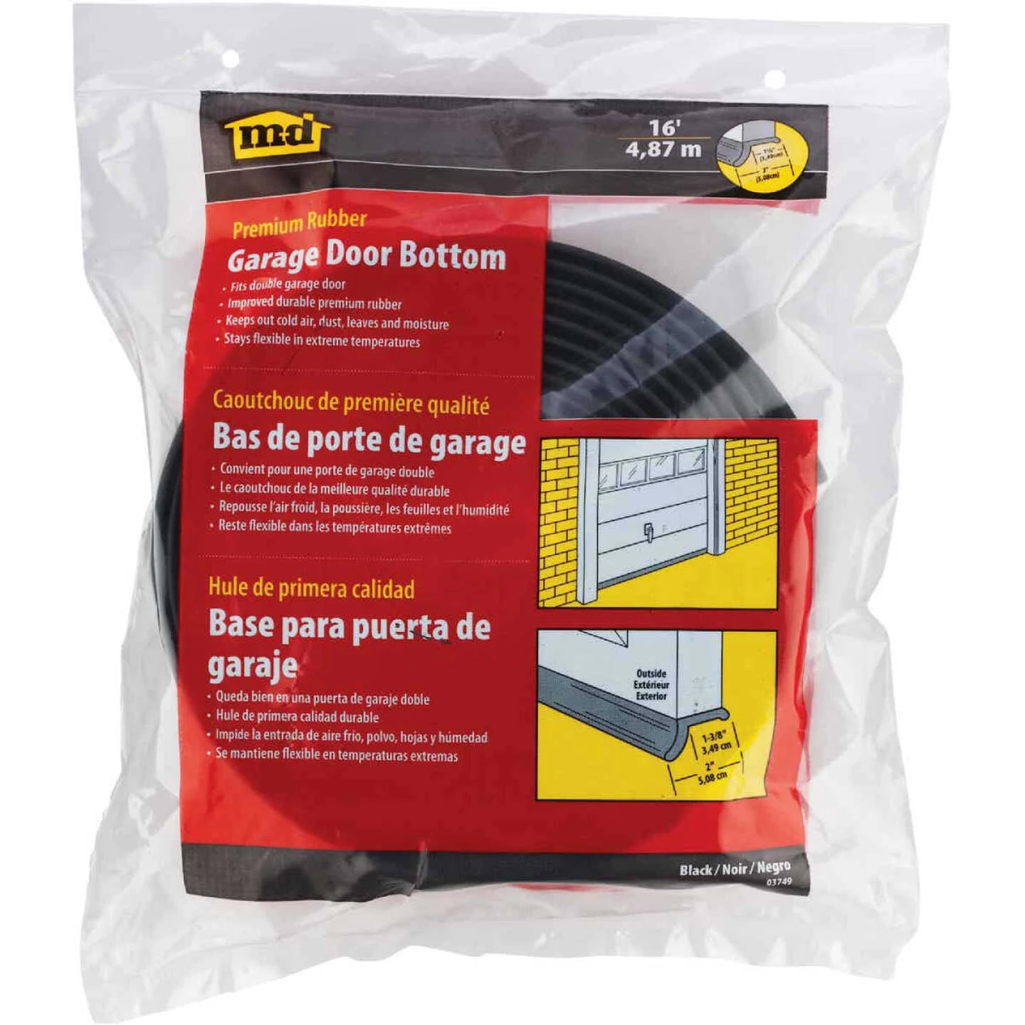 M-D 2 In. X 16 Ft. Black Rubber Bottom Garage Door Seal 4 M-D 2 In. X 16 Ft. Black Rubber Bottom Garage Door Seal - Image 2