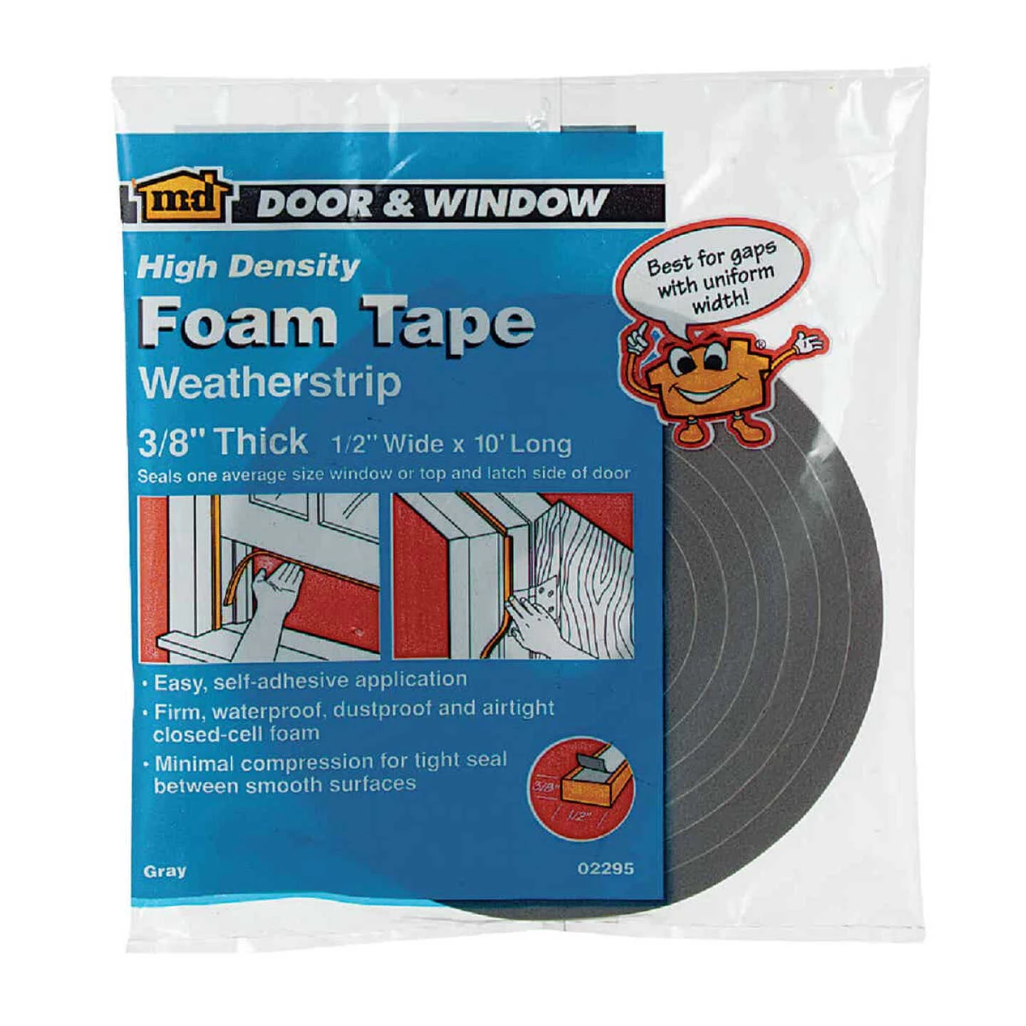 M-D 1/2" W X 3/8" T X 10' L Gray Foam Weatherstrip Tape 3 M-D 1/2" W X 3/8" T X 10' L Gray Foam Weatherstrip Tape