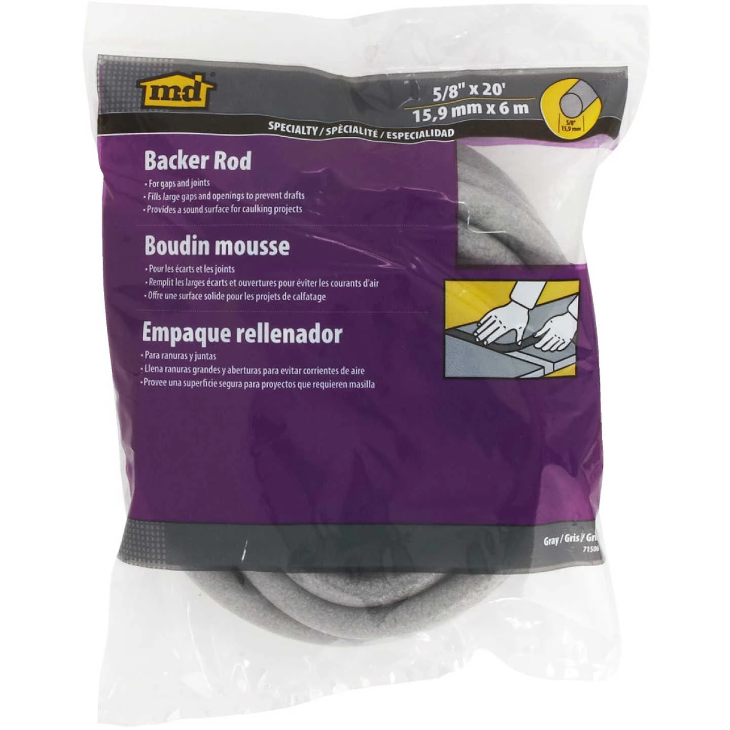 M-D 5/8 In. X 20 Ft. Gray Backer Rod 3 M-D 5/8 In. X 20 Ft. Gray Backer Rod